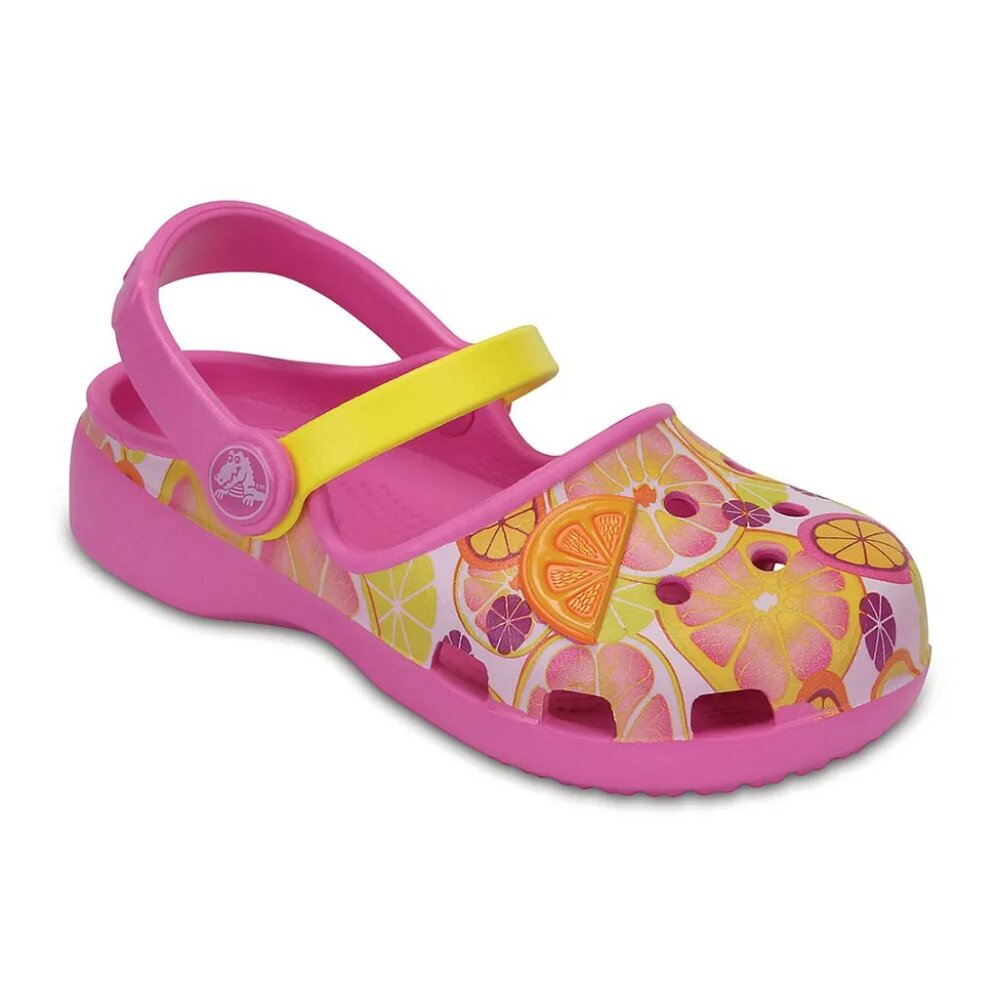 Crocs Girl's Party Pink Karin Novelty Lemon Adjustable Slip-On Casual Clogs Sz 6